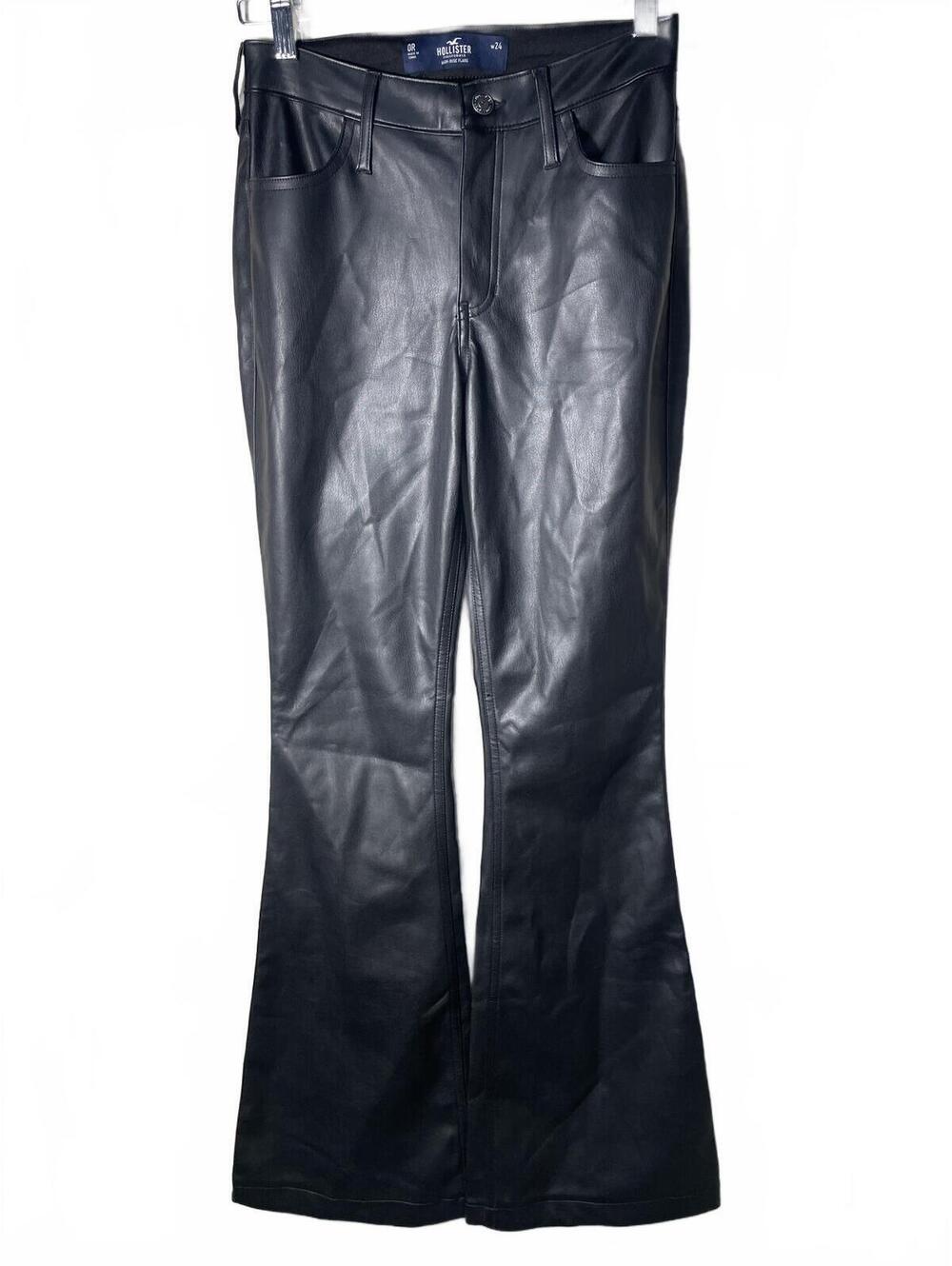 Hollister High Rise Flare Faux Leather Pants Women's 0 Black - Picture 7 of 7